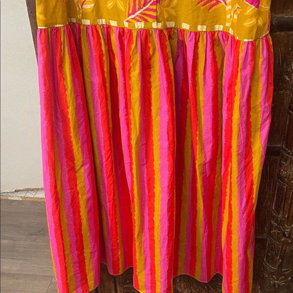Farm Rio Floral Striped Shirtdress Size L Yellow Pink Maxi Missing Belt - Picture 7 of 9